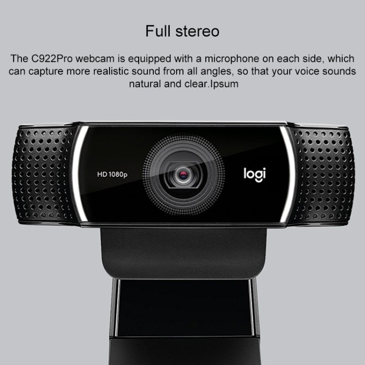 Logitech C922 HD 1080P Auto Focus Webcam with 2 Omnidirectional Microphones - HD Camera by Logitech | Online Shopping South Africa | PMC Jewellery | Buy Now Pay Later Mobicred