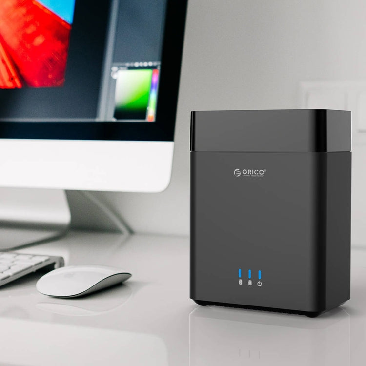 ORICO DS200C3 3.5 inch 2 Bay Magnetic-type USB-C / Type-C Hard Drive Enclosure with Blue LED Indicator(Black) - HDD Enclosure by ORICO | Online Shopping South Africa | PMC Jewellery | Buy Now Pay Later Mobicred