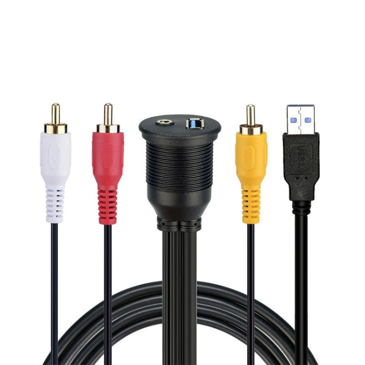 USB 3.0 Male + 3 RCA to USB 3.0 Female + 3.5mm Female Connector Car Adapter Cable, Length: 100cm - Terminal connectors by PMC Jewellery | Online Shopping South Africa | PMC Jewellery | Buy Now Pay Later Mobicred