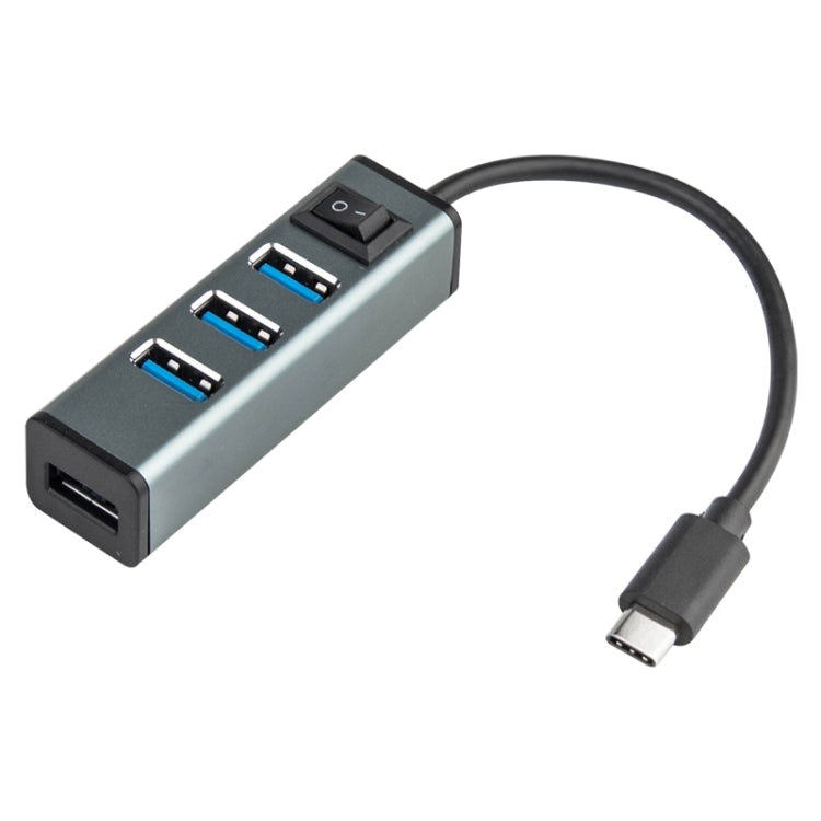 USB-C / Type-C to 4 USB 3.0 Ports Aluminum Alloy HUB with Switch (Grey) - USB HUB by PMC Jewellery | Online Shopping South Africa | PMC Jewellery | Buy Now Pay Later Mobicred