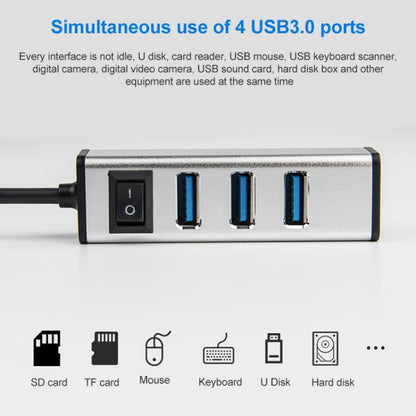 USB-C / Type-C to 4 USB 3.0 Ports Aluminum Alloy HUB with Switch (Grey) - USB HUB by PMC Jewellery | Online Shopping South Africa | PMC Jewellery | Buy Now Pay Later Mobicred