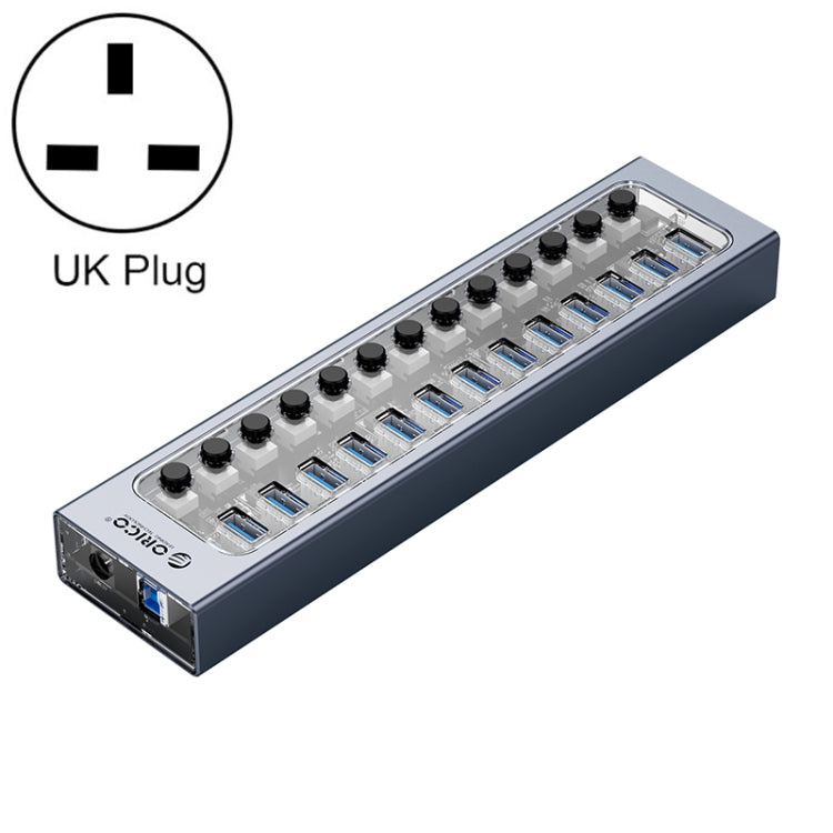 ORICO AT2U3-13AB-GY-BP 13 Ports USB 3.0 HUB with Individual Switches & Blue LED Indicator, UK Plug - USB 3.0 HUB by ORICO | Online Shopping South Africa | PMC Jewellery | Buy Now Pay Later Mobicred