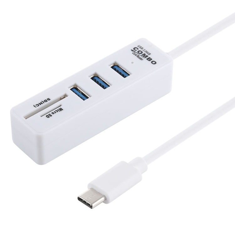 2 in 1 TF / SD Card Reader + 3 x USB 3.0 Ports to USB-C / Type-C HUB Converter, Cable Length: 26cm (White) - Card Reader by PMC Jewellery | Online Shopping South Africa | PMC Jewellery | Buy Now Pay Later Mobicred