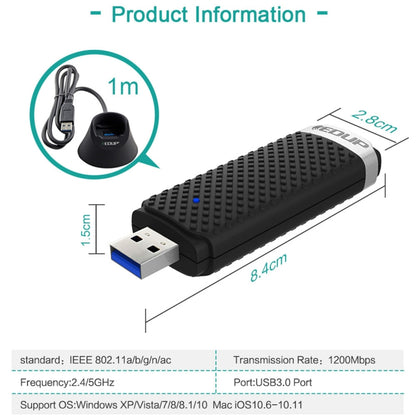 EDUP EP-AC1609 1200Mbps High Speed USB 3.0 WiFi Adapter Receiver Ethernet Adapter with 1m Extend Cable & Base - USB Network Adapter by EDUP | Online Shopping South Africa | PMC Jewellery | Buy Now Pay Later Mobicred