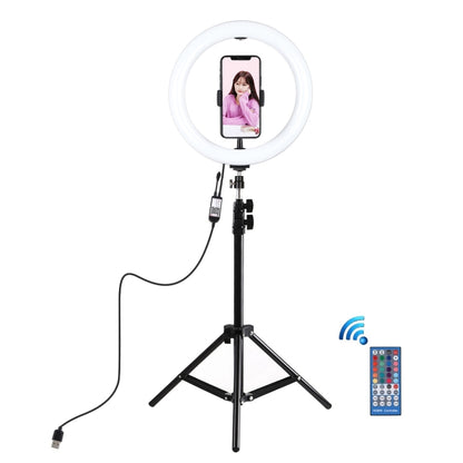 PULUZ 1.1m Tripod Mount + 10.2 inch 26cm RGBW LED Ring Vlogging Video Light  Live Broadcast Kits with Remote Control & Cold Shoe Tripod Ball Head & Phone Clamp(Black) - Ring Light by PULUZ | Online Shopping South Africa | PMC Jewellery | Buy Now Pay Later Mobicred