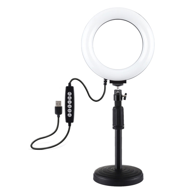 PULUZ 6.2 inch 16cm USB 10 Modes 8 Colors RGBW Dimmable LED Ring Vlogging Photography Video Lights + Round Base Desktop Mount with Cold Shoe Tripod Ball Head(Black) - Ring Light by PULUZ | Online Shopping South Africa | PMC Jewellery | Buy Now Pay Later Mobicred