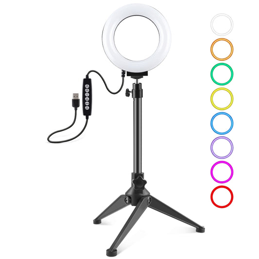 PULUZ 4.7 inch 12cm USB 10 Modes 8 Colors RGBW Dimmable LED Ring Vlogging Photography Video Lights + Desktop Tripod  Mount with Cold Shoe Tripod Ball Head(Black) - Ring Light by PULUZ | Online Shopping South Africa | PMC Jewellery | Buy Now Pay Later Mobicred