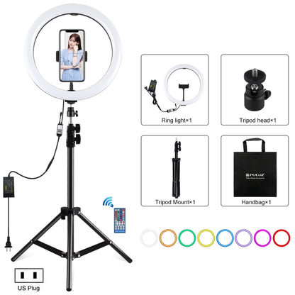 PULUZ 11.8 inch 30cm RGB Light 1.1m Tripod Mount Dimmable LED Ring Vlogging Selfie Photography Video Lights Live Broadcast Kits with Cold Shoe Tripod Ball Head & Phone Clamp(US Plug) - Ring Light by PULUZ | Online Shopping South Africa | PMC Jewellery | Buy Now Pay Later Mobicred