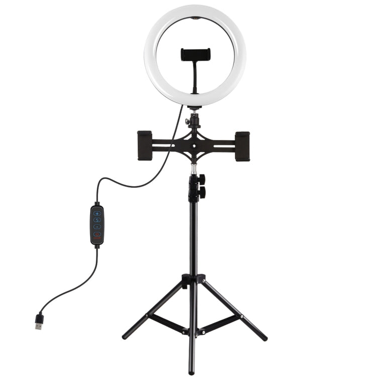 PULUZ Dual Phone Brackets Horizontal Holder + 1.1m Tripod Mount + 10.2 inch 26cm LED Ring Vlogging Video Light  Live Broadcast Kits(Black) - Ring Light by PULUZ | Online Shopping South Africa | PMC Jewellery | Buy Now Pay Later Mobicred