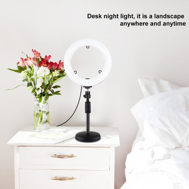 PULUZ 7.9 inch 20cm Mirror Light + Round Base Desktop Mount 3 Modes Dimmable Dual Color Temperature LED Curved Light Ring Vlogging Selfie Photography Video Lights with Phone Clamp(Black) - Ring Light by PULUZ | Online Shopping South Africa | PMC Jewellery | Buy Now Pay Later Mobicred