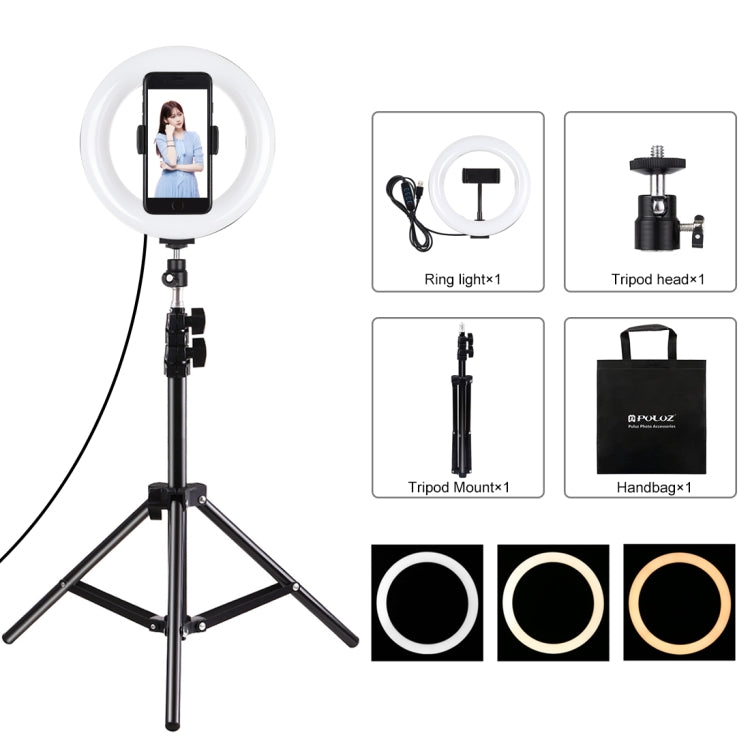 PULUZ 7.9 inch 20cm Light+ 1.1m Tripod Mount USB 3 Modes Dimmable Dual Color Temperature LED Curved Light Ring Vlogging Selfie Photography Video Lights with Phone Clamp(Black) - Ring Light by PULUZ | Online Shopping South Africa | PMC Jewellery | Buy Now Pay Later Mobicred