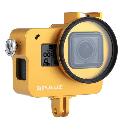 PULUZ Housing Shell CNC Aluminum Alloy Protective Cage with Insurance Frame & 52mm UV Lens for GoPro HERO(2018) /7 Black /6 /5(Gold) - Metal Cases by PULUZ | Online Shopping South Africa | PMC Jewellery | Buy Now Pay Later Mobicred