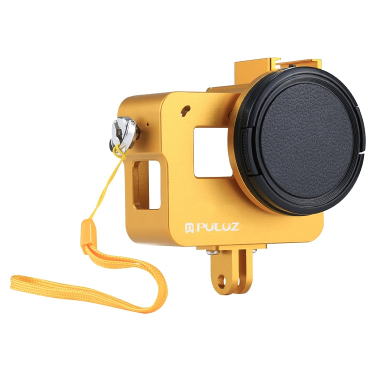 PULUZ Housing Shell CNC Aluminum Alloy Protective Cage with Insurance Frame & 52mm UV Lens for GoPro HERO(2018) /7 Black /6 /5(Gold) - Metal Cases by PULUZ | Online Shopping South Africa | PMC Jewellery | Buy Now Pay Later Mobicred