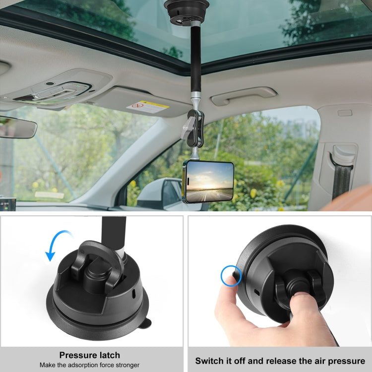 PULUZ Car Suction Cup Arm Mount Phone Tablet Magnetic Holder with Phone Clamp (Black) - Holder by PULUZ | Online Shopping South Africa | PMC Jewellery | Buy Now Pay Later Mobicred