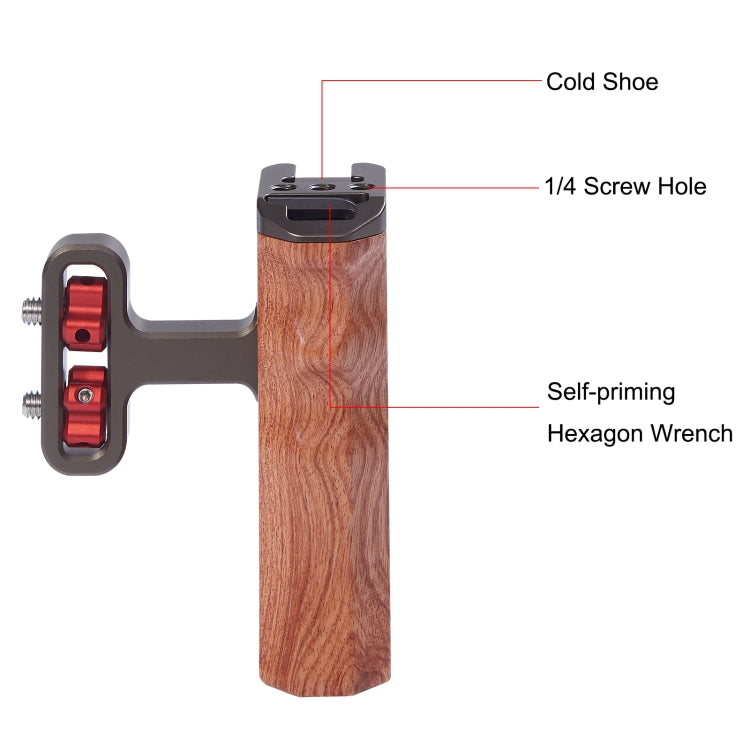 PULUZ Universal Side Wooden Handle Handgrip with Cold Shoe for DSLR Camera Cage(Bronze) - Camera Stabilizer by PULUZ | Online Shopping South Africa | PMC Jewellery | Buy Now Pay Later Mobicred