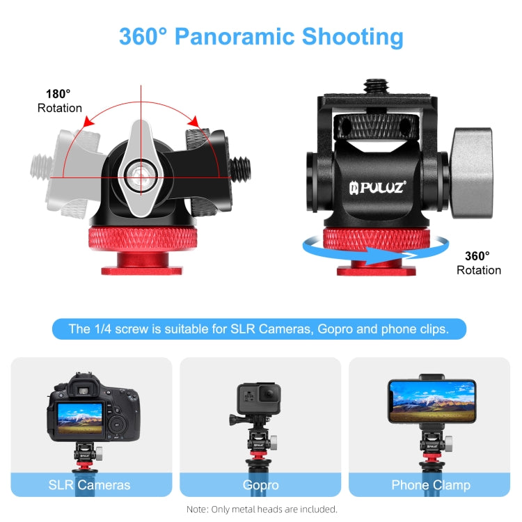 PULUZ Mini 180 Degree Swing Tripod Ball Head Cold Shoe Mount Adapter(Red) - Tripod Heads by PULUZ | Online Shopping South Africa | PMC TechLife | Buy Now Pay Later Mobicred