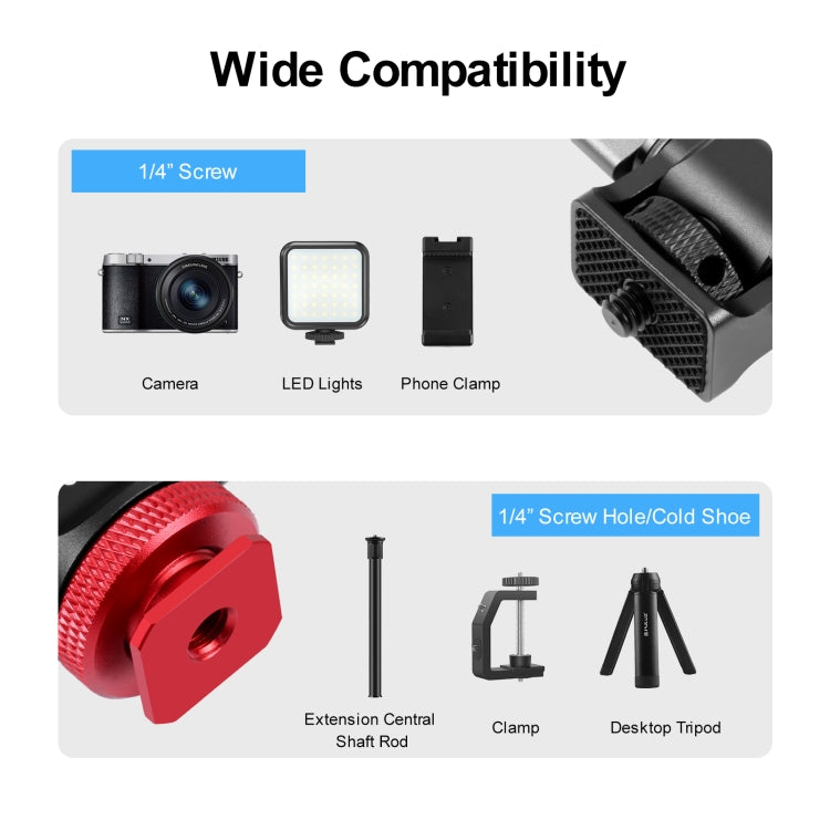PULUZ Mini 180 Degree Swing Tripod Ball Head Cold Shoe Mount Adapter(Red) - Tripod Heads by PULUZ | Online Shopping South Africa | PMC TechLife | Buy Now Pay Later Mobicred