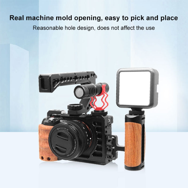 For Sony Alpha 7C / ILCE-7C / A7C PULUZ Wood Handle Metal Camera Cage Stabilizer Rig - Camera Cage by PULUZ | Online Shopping South Africa | PMC Jewellery | Buy Now Pay Later Mobicred