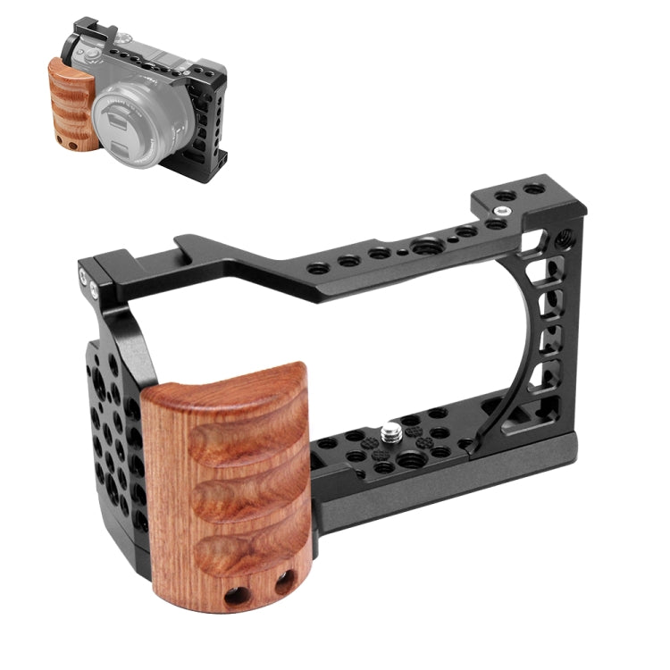 For Sony A6400 / A6300 / A6100 / A6000 PULUZ Wood Handle Metal Camera Cage Stabilizer Rig - free shipping - PMC TechLife - Order now!