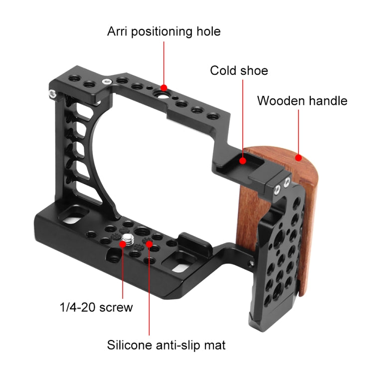For Sony A6400 / A6300 / A6100 / A6000 PULUZ Wood Handle Metal Camera Cage Stabilizer Rig - free shipping - PMC TechLife - Order now!