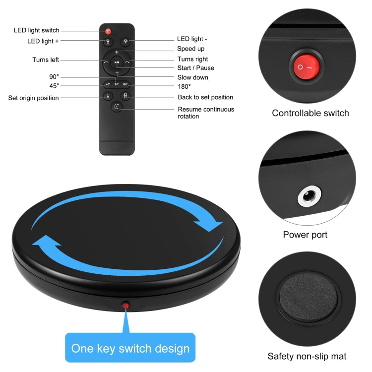 PULUZ 45cm Remote Control Adjusting Speed Rotating Turntable Display Stand, Black, Load 100kg(UK Plug) - free shipping - PMC TechLife - Order now!