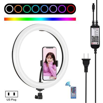 PULUZ 11.8 inch 30cm RGB Dimmable LED Ring Vlogging Selfie Photography Video Lights with Cold Shoe Tripod Ball Head & Phone Clamp (Black)(US Plug) - Ring Light by PULUZ | Online Shopping South Africa | PMC Jewellery | Buy Now Pay Later Mobicred