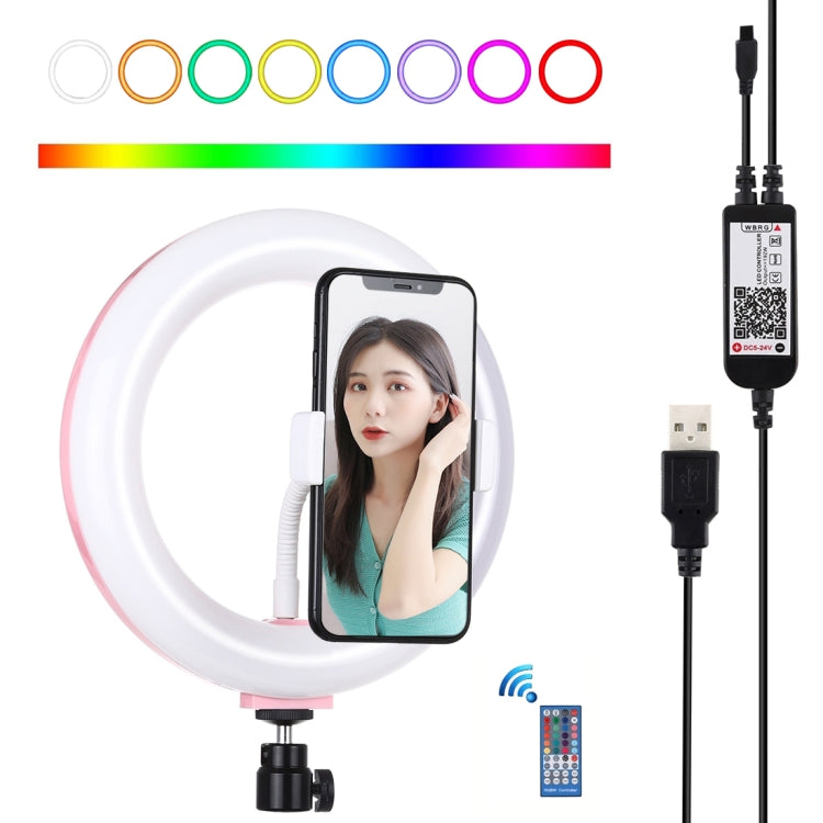 PULUZ 7.9 inch 20cm USB RGB Dimmable LED Dual Color Temperature LED Curved Light Ring Vlogging Selfie Photography Video Lights with Phone Clamp(Pink) - Ring Light by PULUZ | Online Shopping South Africa | PMC Jewellery | Buy Now Pay Later Mobicred