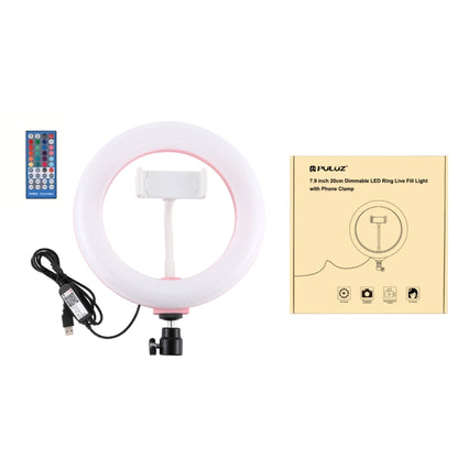 PULUZ 7.9 inch 20cm USB RGB Dimmable LED Dual Color Temperature LED Curved Light Ring Vlogging Selfie Photography Video Lights with Phone Clamp(Pink) - Ring Light by PULUZ | Online Shopping South Africa | PMC Jewellery | Buy Now Pay Later Mobicred