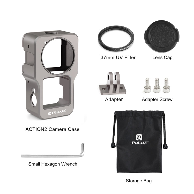 PULUZ CNC Aluminum Alloy Cage for DJI Action 2(Titanium Color) -  by PULUZ | Online Shopping South Africa | PMC Jewellery | Buy Now Pay Later Mobicred