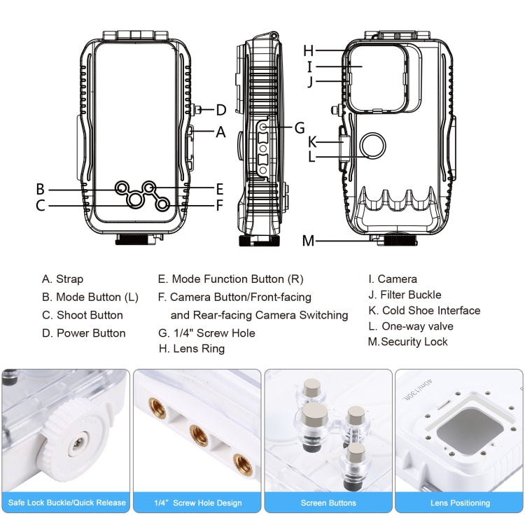 PULUZ 40m/130ft Waterproof Diving Case for iPhone 15 Pro Max / 15 Plus / 14 Plus / 14 Pro Max / 13 Pro Max / 12 Pro Max / 11 Pro Max, with One-way Valve Photo Video Taking Underwater Housing Cover(White) - free shipping - PMC TechLife - Order now!