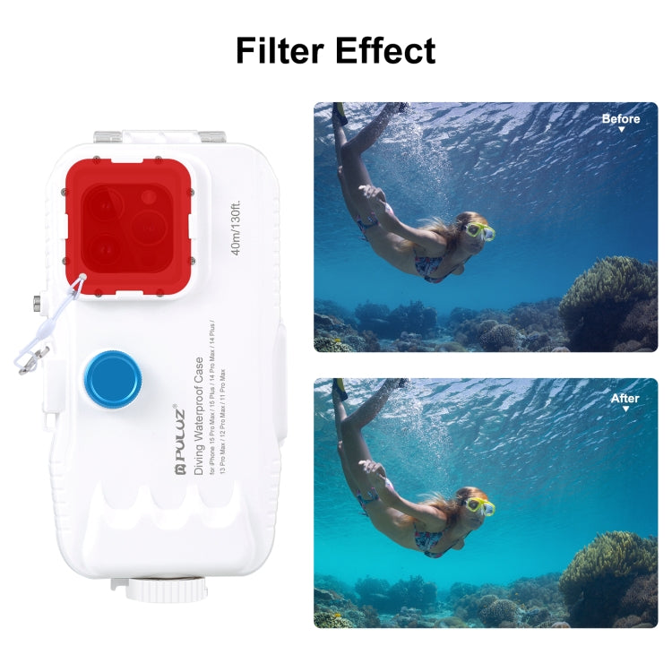 PULUZ 40m/130ft Waterproof Diving Case for iPhone 15 Pro Max / 15 Plus / 14 Plus / 14 Pro Max / 13 Pro Max / 12 Pro Max / 11 Pro Max, with One-way Valve Photo Video Taking Underwater Housing Cover(White) - free shipping - PMC TechLife - Order now!