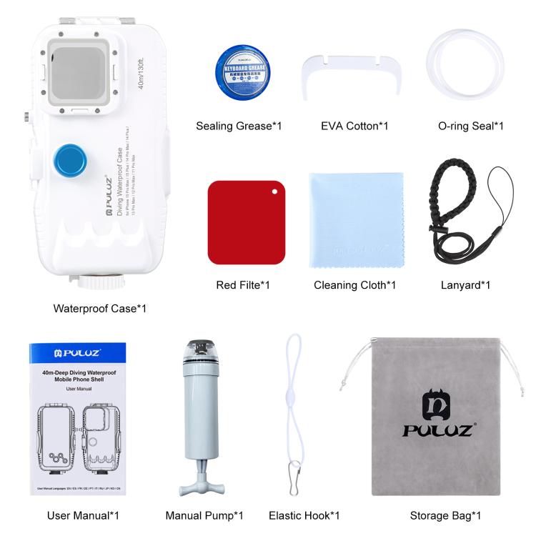 PULUZ 40m/130ft Waterproof Diving Case for iPhone 15 Pro Max / 15 Plus / 14 Plus / 14 Pro Max / 13 Pro Max / 12 Pro Max / 11 Pro Max, with One-way Valve Photo Video Taking Underwater Housing Cover(White) - free shipping - PMC TechLife - Order now!
