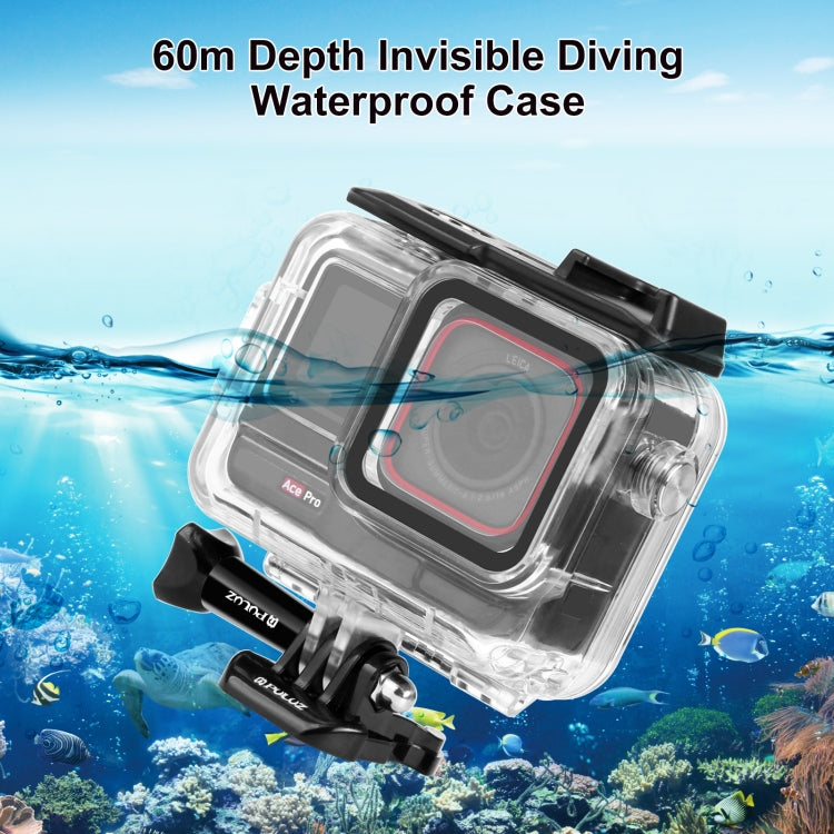 For Insta360 Ace Pro PULUZ 60m Underwater Waterproof Housing Case with Base Adapter & Screw (Transparent) - Case & Bags by PULUZ | Online Shopping South Africa | PMC Jewellery