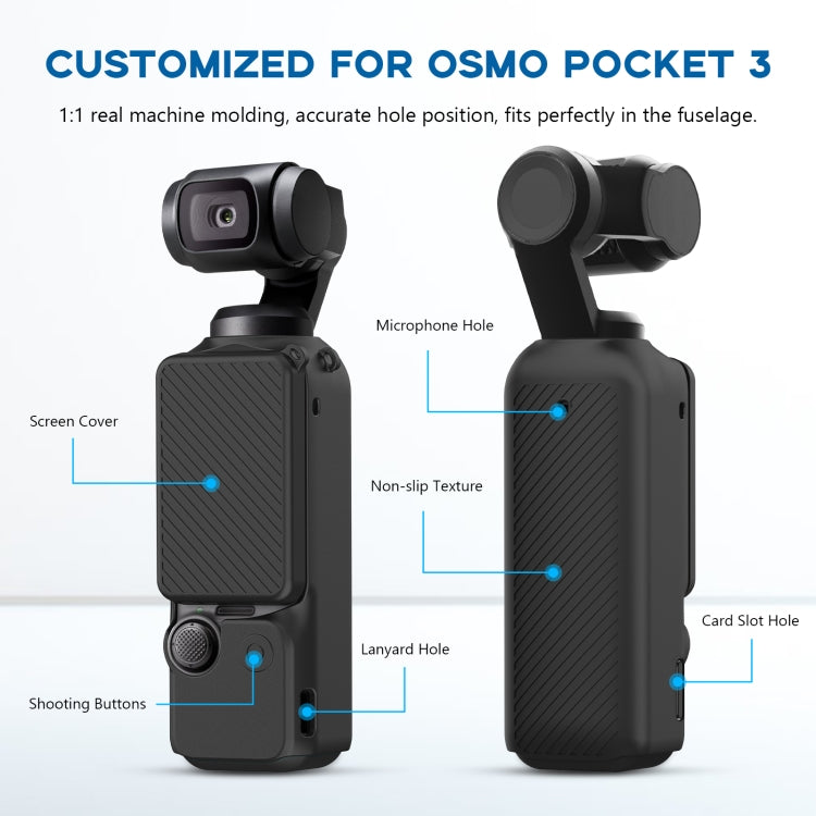 For DJI OSMO Pocket 3 PULUZ  2 in 1 Silicone Cover Case Set with Strap (Black) - Case & Bags by PULUZ | Online Shopping South Africa | PMC Jewellery | Buy Now Pay Later Mobicred