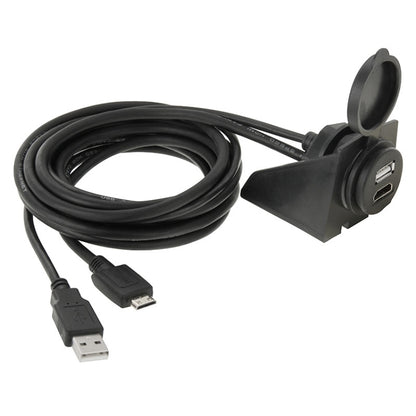 USB 2.0 & Mini HDMI (Type-C) Male to USB 2.0 & HDMI (Type-A) Female Adapter Cable with Car Flush Mount, Length: 2m - DIY Cables by PMC Jewellery | Online Shopping South Africa | PMC Jewellery