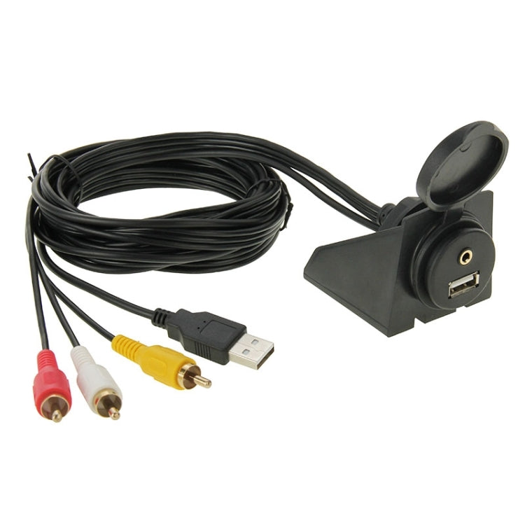 USB 2.0 & 3 RCA Male to USB 2.0 & 3.5mm Female Adapter Cable with Car Flush Mount, Length: 2m - DIY Cables by PMC Jewellery | Online Shopping South Africa | PMC Jewellery