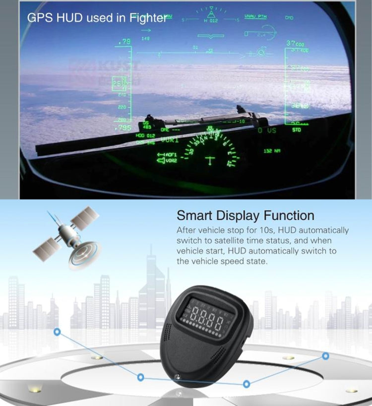 A1 2.0 inch Car GPS HUD Head Up Display Vehicle-mounted Security System, Support Speed & Real Time & Altitude & Over Speed Alarm & Compass & MPH & Auto Sleeping & KM & Satellite Signal - Head Up Display System by PMC Jewellery | Online Shopping South Africa | PMC Jewellery | Buy Now Pay Later Mobicred