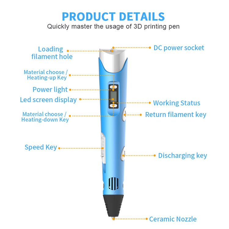 Hand-held 3D Printing Pen, EU Plug(Yellow) - 3D Printer by PMC Jewellery | Online Shopping South Africa | PMC Jewellery | Buy Now Pay Later Mobicred