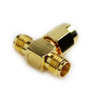 SMA Male to 2 SMA Female Adapter (T Type), Gold Plated(Yellow) - Connectors by PMC Jewellery | Online Shopping South Africa | PMC Jewellery