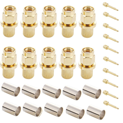 10 PCS Gold Plated SMA Male Plug Crimp RF Connector Adapter for RG58 / RG142 / LMR195 Cable - Connectors by PMC Jewellery | Online Shopping South Africa | PMC Jewellery | Buy Now Pay Later Mobicred