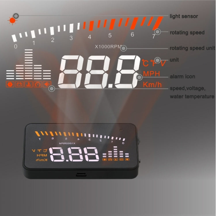 X5 HUD 3 inch Universal Multi Car Head Up Display with OBDII EOBD System, Light Sensors, Rotation Speed, Rotation Speed Unit, Unit Mark, Voltage, Water Temperature, Alarm mark(Black) - Head Up Display System by PMC Jewellery | Online Shopping South Africa | PMC Jewellery | Buy Now Pay Later Mobicred