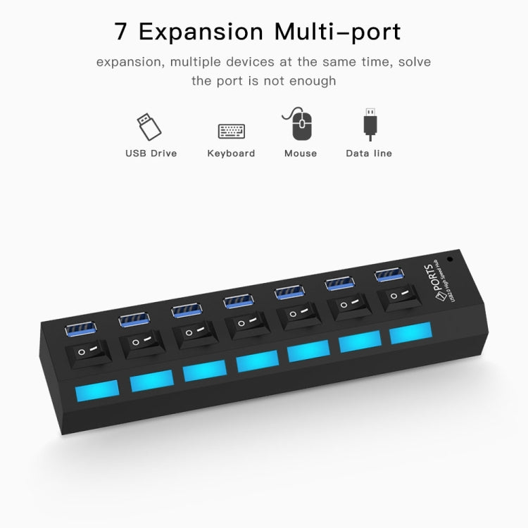 7 Ports USB 3.0 HUB, Super Speed 5Gbps, Plug and Play, Support 1TB(Black) - USB 3.0 HUB by PMC Jewellery | Online Shopping South Africa | PMC Jewellery | Buy Now Pay Later Mobicred