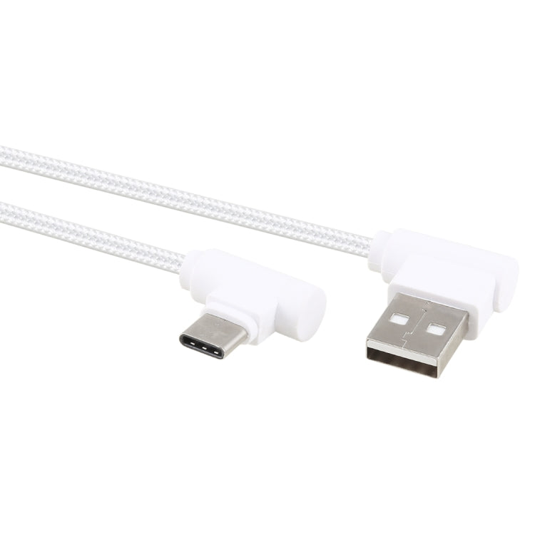 1.2m 2A 90 Copper Wires Woven Elbow USB-C / Type-C 3.1 to USB 2.0 Data / Charger Cable(White) - USB-C & Type-C Cable by PMC Jewellery | Online Shopping South Africa | PMC Jewellery | Buy Now Pay Later Mobicred