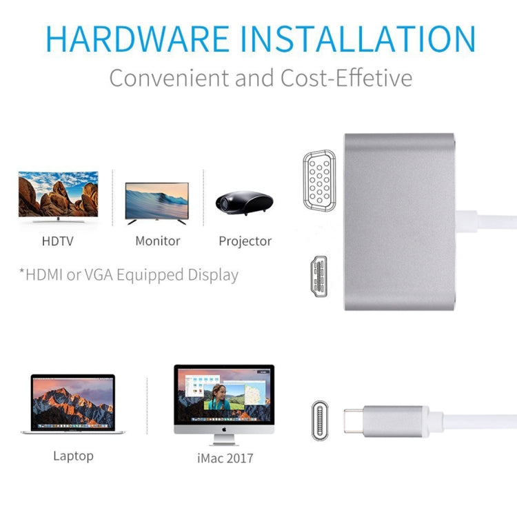 2 in 1 VGA & HDMI Female to USB-C / Type-C Male Hub Splitter Adapter(Grey) - free shipping - PMC Jewellery - Order now!