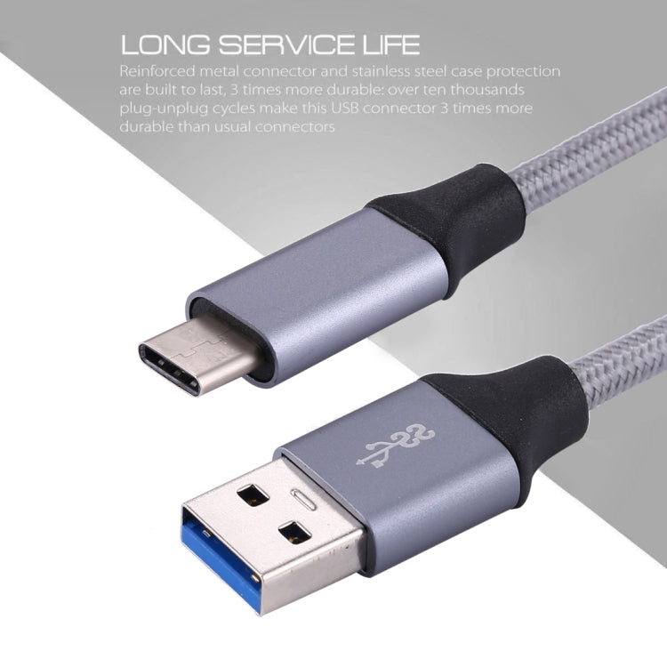 1m Wires Woven Metal Head USB-C / Type-C 3.1 to USB 3.0 Data / Charger Cable(Grey) - USB-C & Type-C Cable by PMC Jewellery | Online Shopping South Africa | PMC Jewellery | Buy Now Pay Later Mobicred