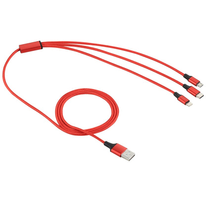 2A 1.2m 3 in 1 USB to 8 Pin & USB-C / Type-C & Micro USB Nylon Weave Charging Cable(Red) - Multifunction Cable by PMC Jewellery | Online Shopping South Africa | PMC Jewellery | Buy Now Pay Later Mobicred