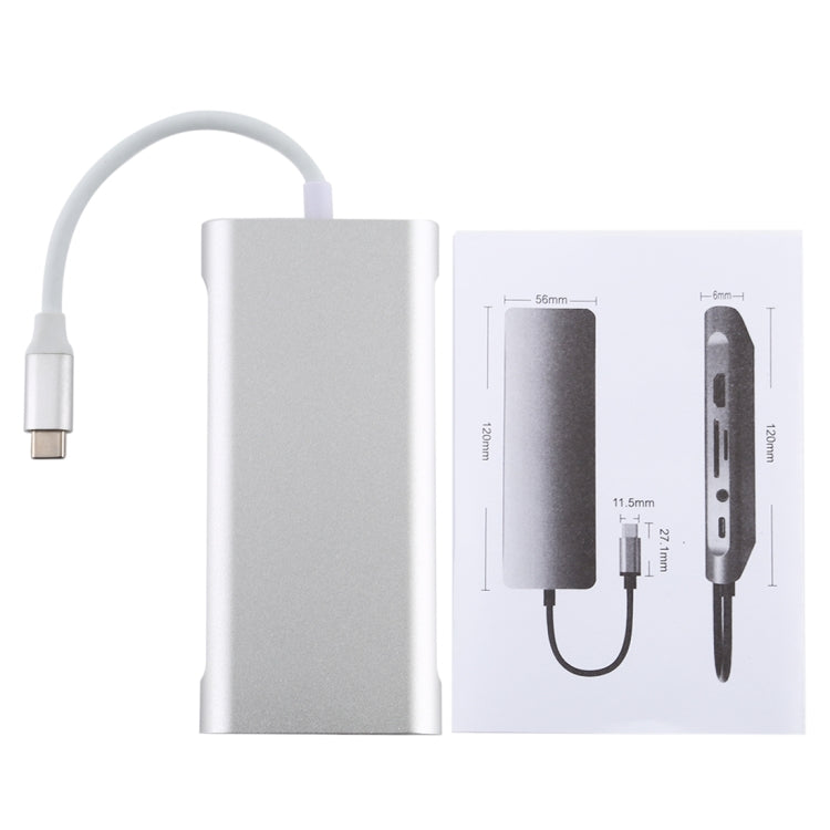 11 in 1 VGA + LAN Port + 4 x USB 3.0 + SD / TF Card + HDMI + Audio Port + USB-C / Type-C Female to USB-C / Type-C HUB Adapter (Silver) - USB HUB by PMC Jewellery | Online Shopping South Africa | PMC Jewellery | Buy Now Pay Later Mobicred