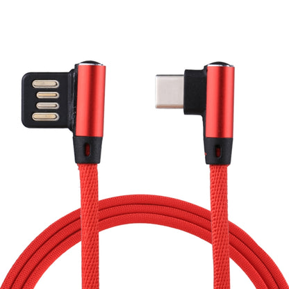 1m 2.4A Output USB to USB-C / Type-C Double Elbow Design Nylon Weave Style Data Sync Charging Cable(Red) - USB-C & Type-C Cable by PMC Jewellery | Online Shopping South Africa | PMC Jewellery | Buy Now Pay Later Mobicred