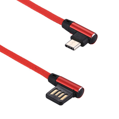 1m 2.4A Output USB to USB-C / Type-C Double Elbow Design Nylon Weave Style Data Sync Charging Cable(Red) - USB-C & Type-C Cable by PMC Jewellery | Online Shopping South Africa | PMC Jewellery | Buy Now Pay Later Mobicred