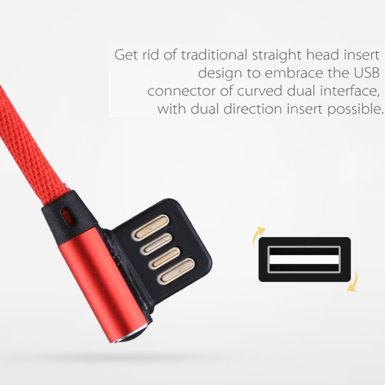 1m 2.4A Output USB to USB-C / Type-C Double Elbow Design Nylon Weave Style Data Sync Charging Cable(Red) - USB-C & Type-C Cable by PMC Jewellery | Online Shopping South Africa | PMC Jewellery | Buy Now Pay Later Mobicred